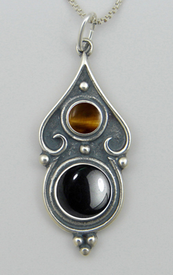 Sterling Silver Romantic Necklace in Hematite And Tiger Eye